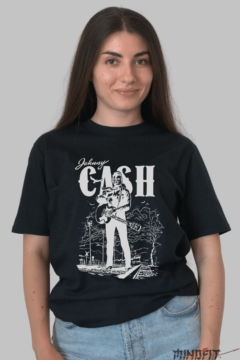 Tricou Johnny Cash - Walk the Line Edition dama negru
