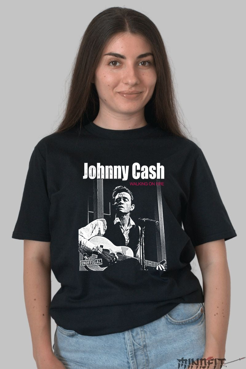 Tricou Johnny Cash - Walking on Fire dama negru