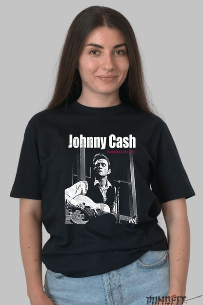 Tricou Johnny Cash - Walking on Fire dama negru