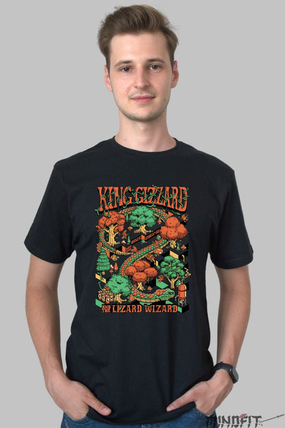 Tricou King Gizzard - Lizard Wizard Fantasy Forest barbat negru