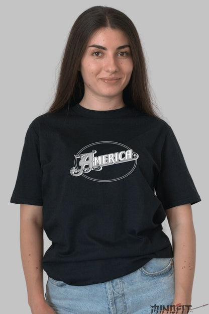 Tricou Logo America - Stil Retro Autentic dama negru