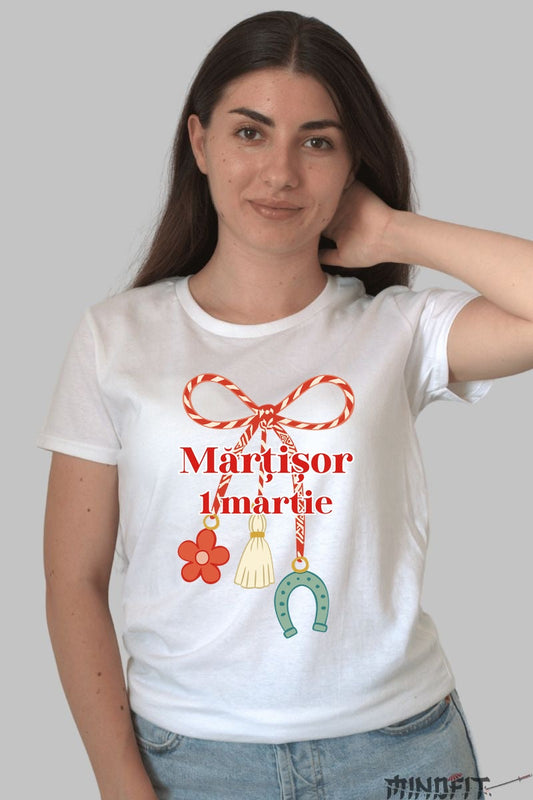 Tricou Martisor 1 Martie cu Simboluri Dama Alb