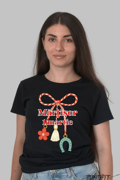 Tricou Martisor 1 Martie cu Simboluri Dama Negru