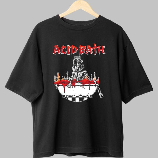 Tricou Metal Acid Bath - Skeleton in Flames fata negru