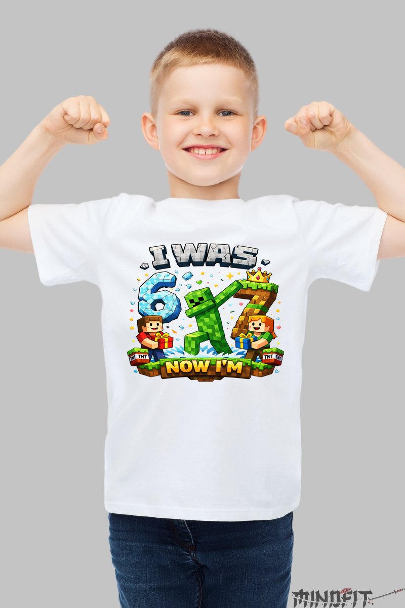 Tricou Minecraft Creeper Party - My Birthday baiat alb
