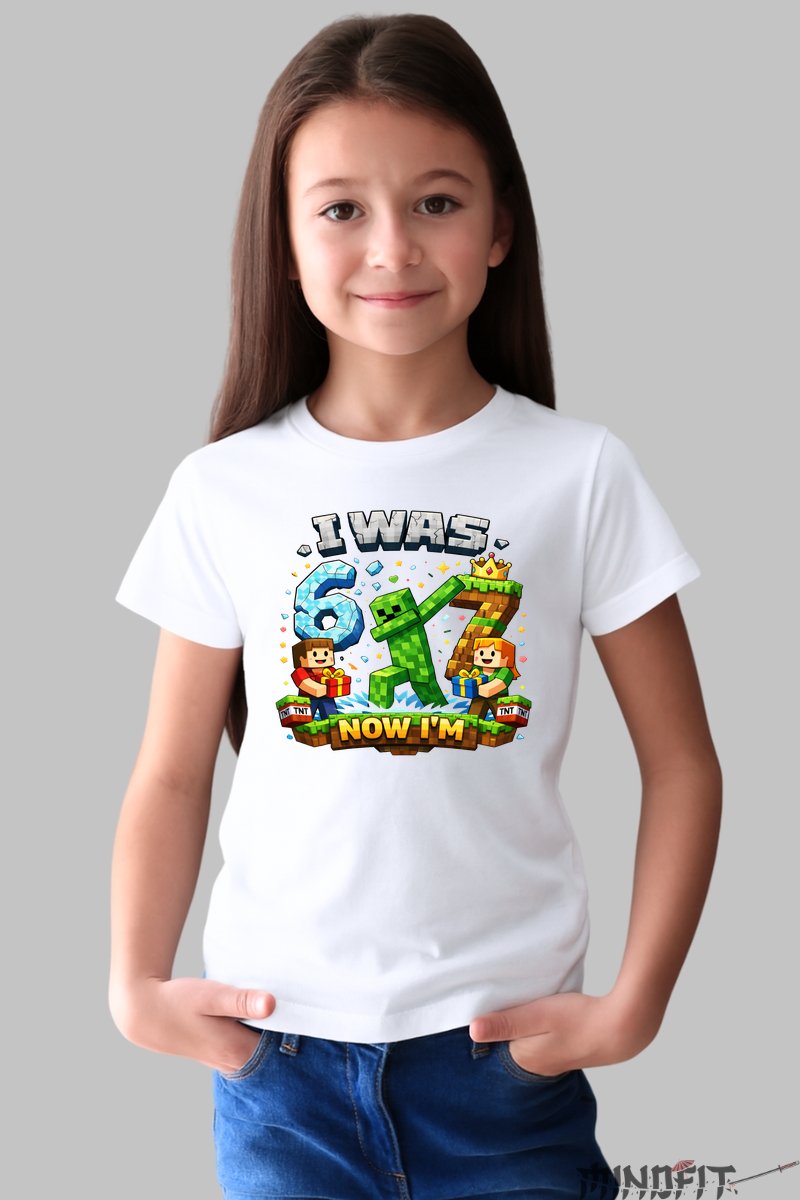 Tricou Minecraft Creeper Party - My Birthday fata alb