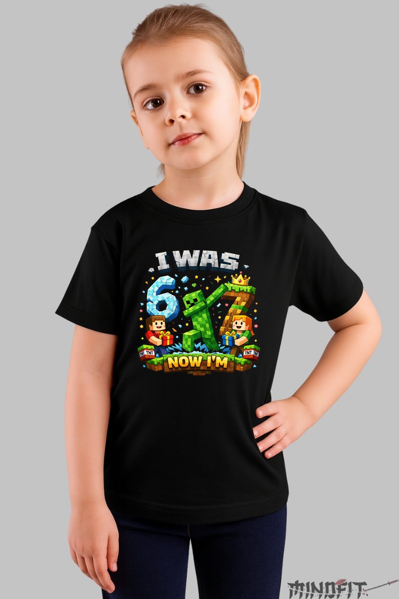 Tricou Minecraft Creeper Party - My Birthday fata negru