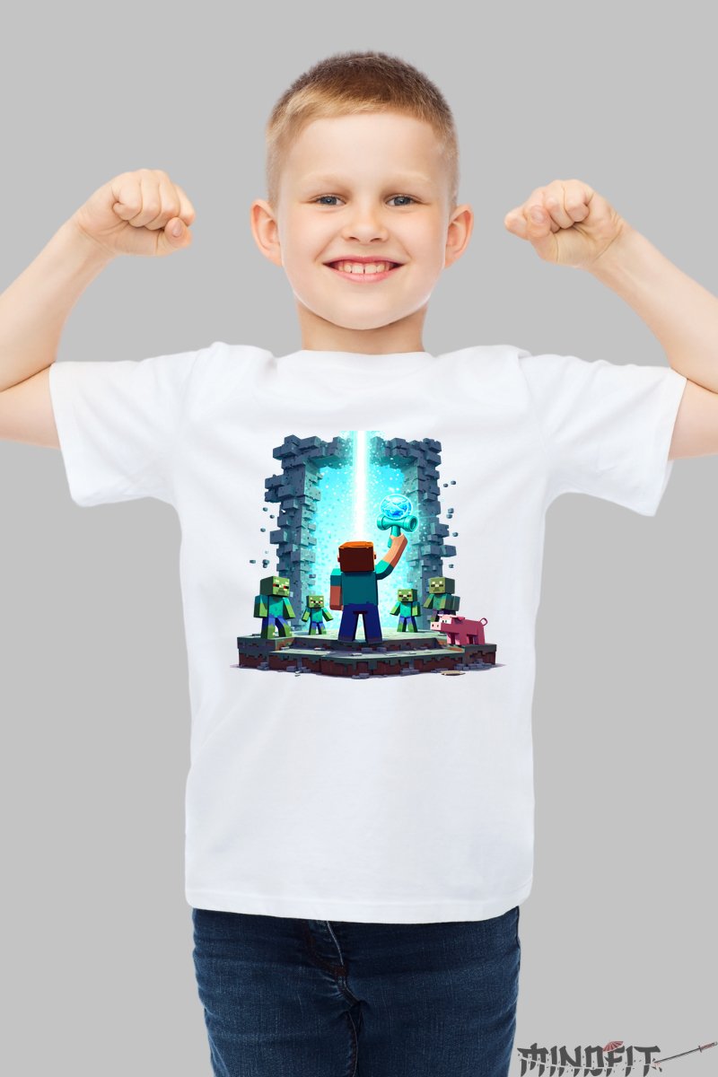 Tricou Minecraft Kendama - Aventuri Luminoase baiat alb