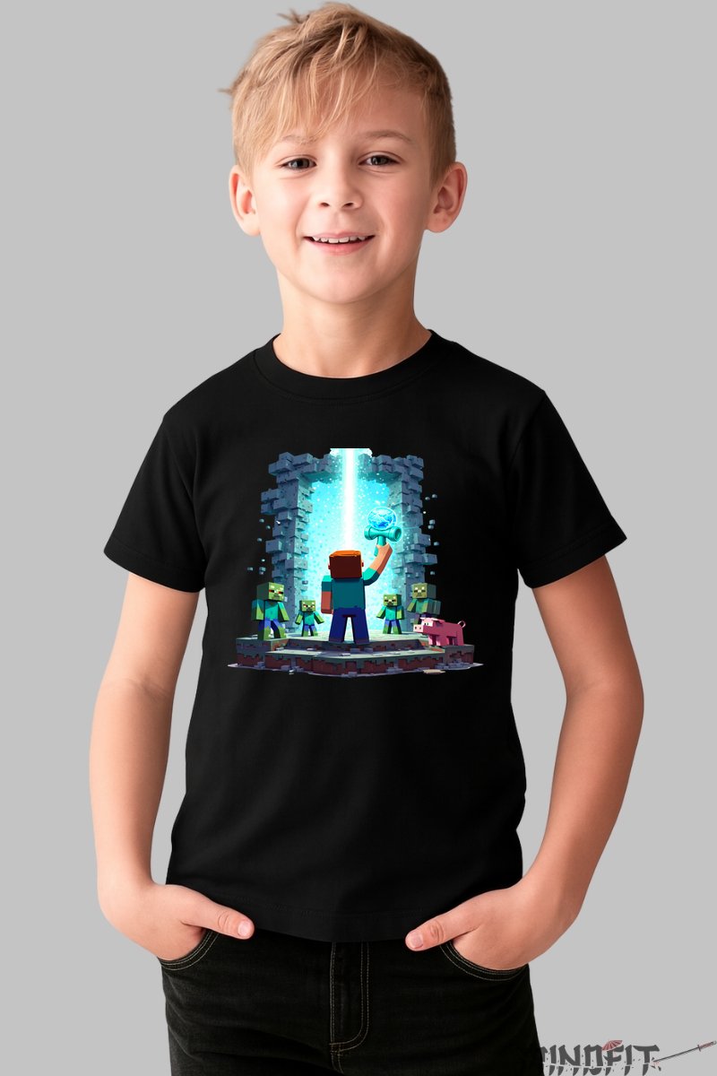 Tricou Minecraft Kendama - Aventuri Luminoase baiat negru