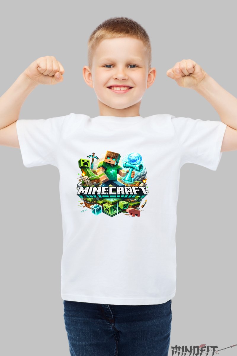 Tricou Minecraft Kendama - Model Cuburi Infinte baiat alb