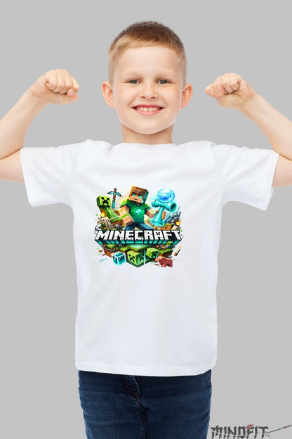 Tricou Minecraft Kendama - Model Cuburi Infinte baiat alb