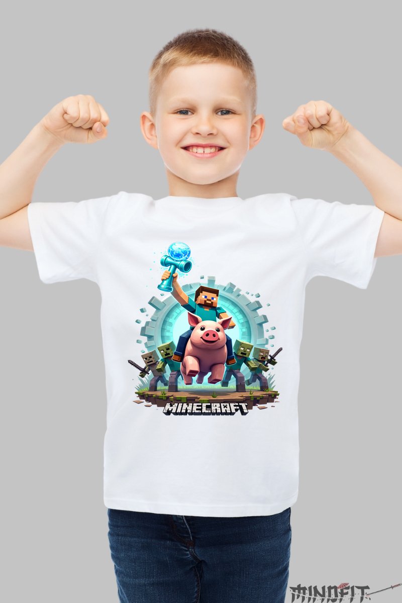 Tricou Minecraft Kendama - Model Explorare Epica baiat alb