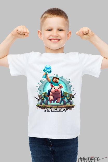 Tricou Minecraft Kendama - Model Explorare Epica baiat alb