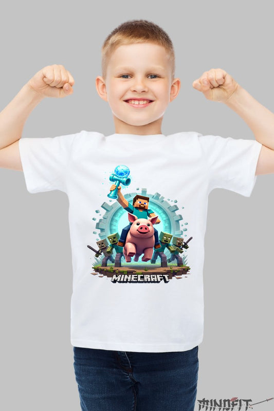 Tricou Minecraft Kendama - Model Explorare Epica baiat alb