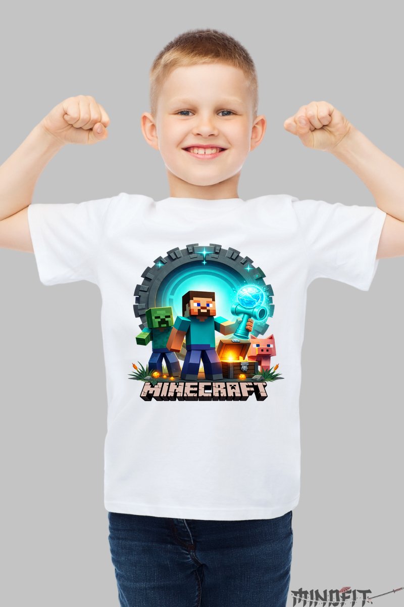 Tricou Minecraft Kendama - Portal Energizant baiat alb