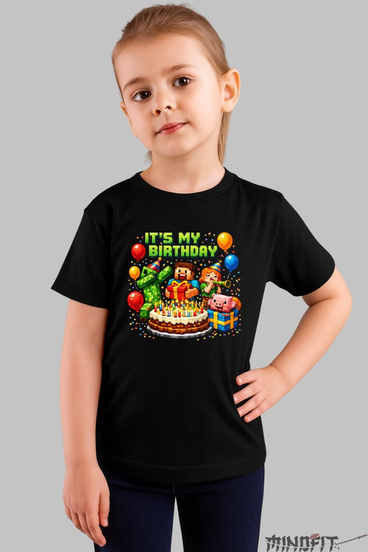Tricou Minecraft My Birthday - Aventuri Pixilate fata negru