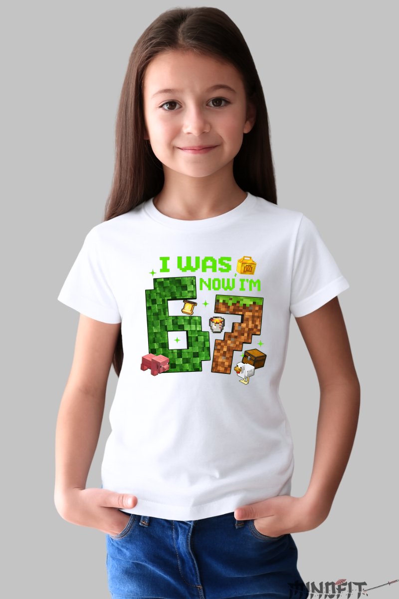 Tricou Minecraft Six Seven - My Birthday fata alb