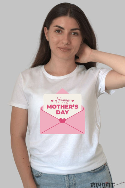 Tricou Mother's Day - Plic Roz Cu Inima Dama Alb