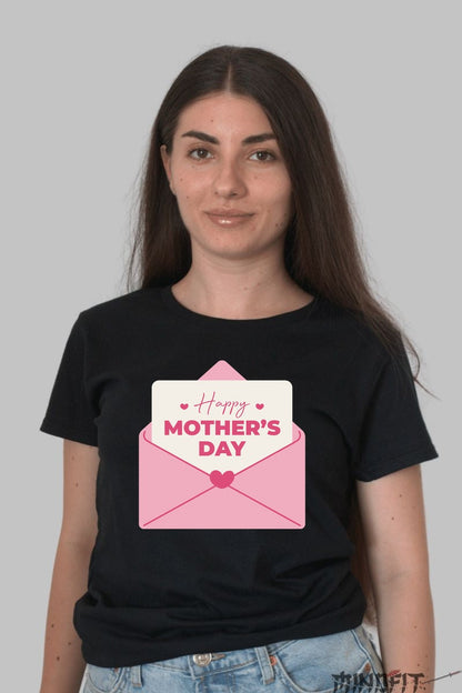 Tricou Mother's Day - Plic Roz Cu Inima Dama Negru