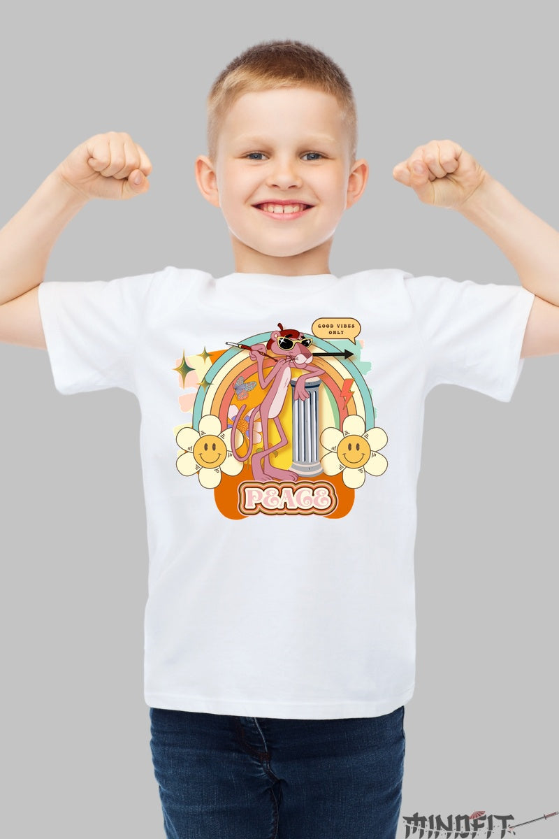 Tricou Pantera Roz Peace - Cartoon Classic baiat alb