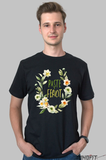 Tricou Paste Fericit - Coroana Florala Barbat Negru