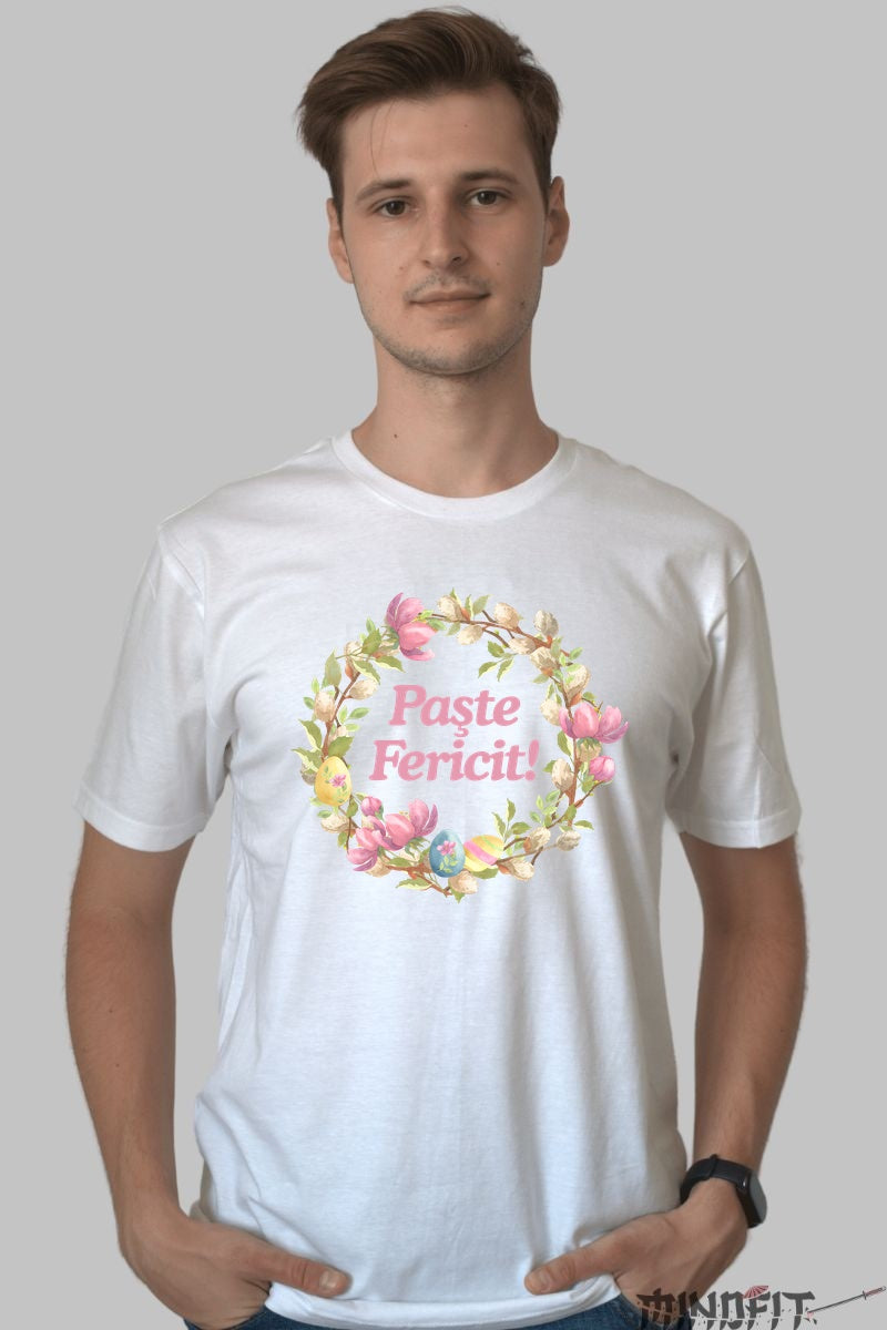 Tricou Paste Fericit - Coronita Din Magnolii Si Oua Colorate Barbat Alb
