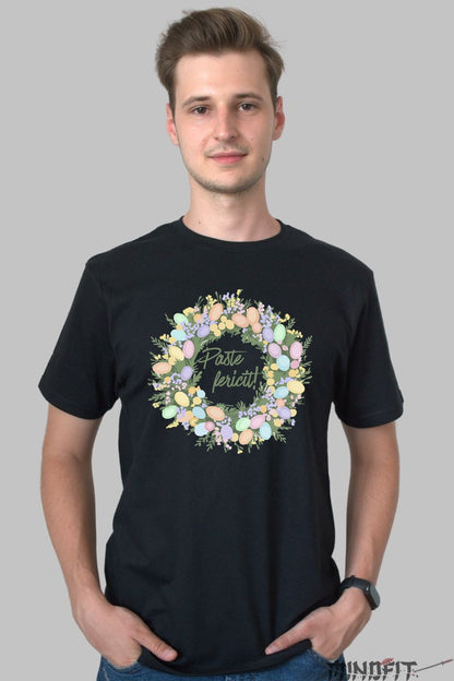 Tricou Paste Fericit - Coronita Impodobita Cu Oua Colorate Barbat Negru