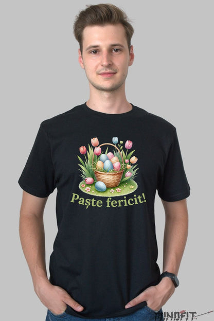 Tricou Paste Fericit - Cos cu Oua si Lalele Barbat Negru