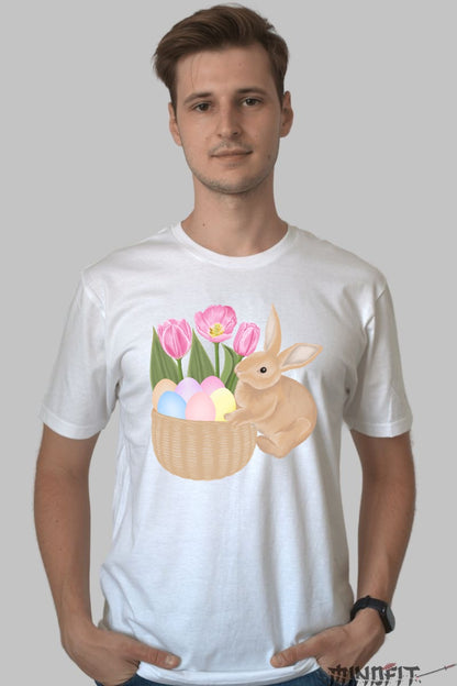 Tricou Paste Fericit - Cosulet Si Iepuras Barbat Alb