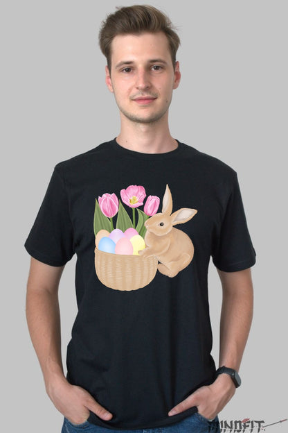Tricou Paste Fericit - Cosulet Si Iepuras Barbat Negru