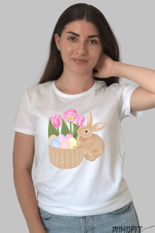Tricou Paste Fericit - Cosulet Si Iepuras Dama Alb
