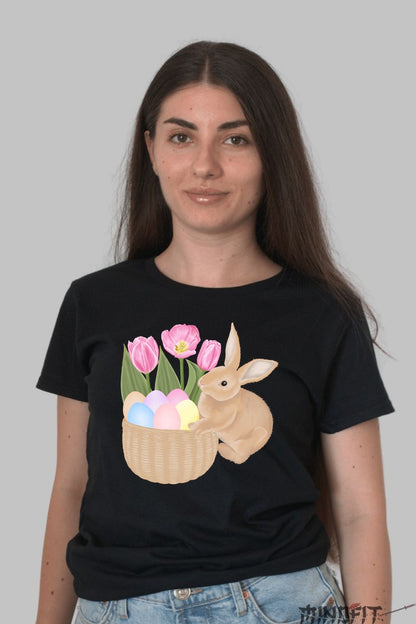 Tricou Paste Fericit - Cosulet Si Iepuras Dama Negru