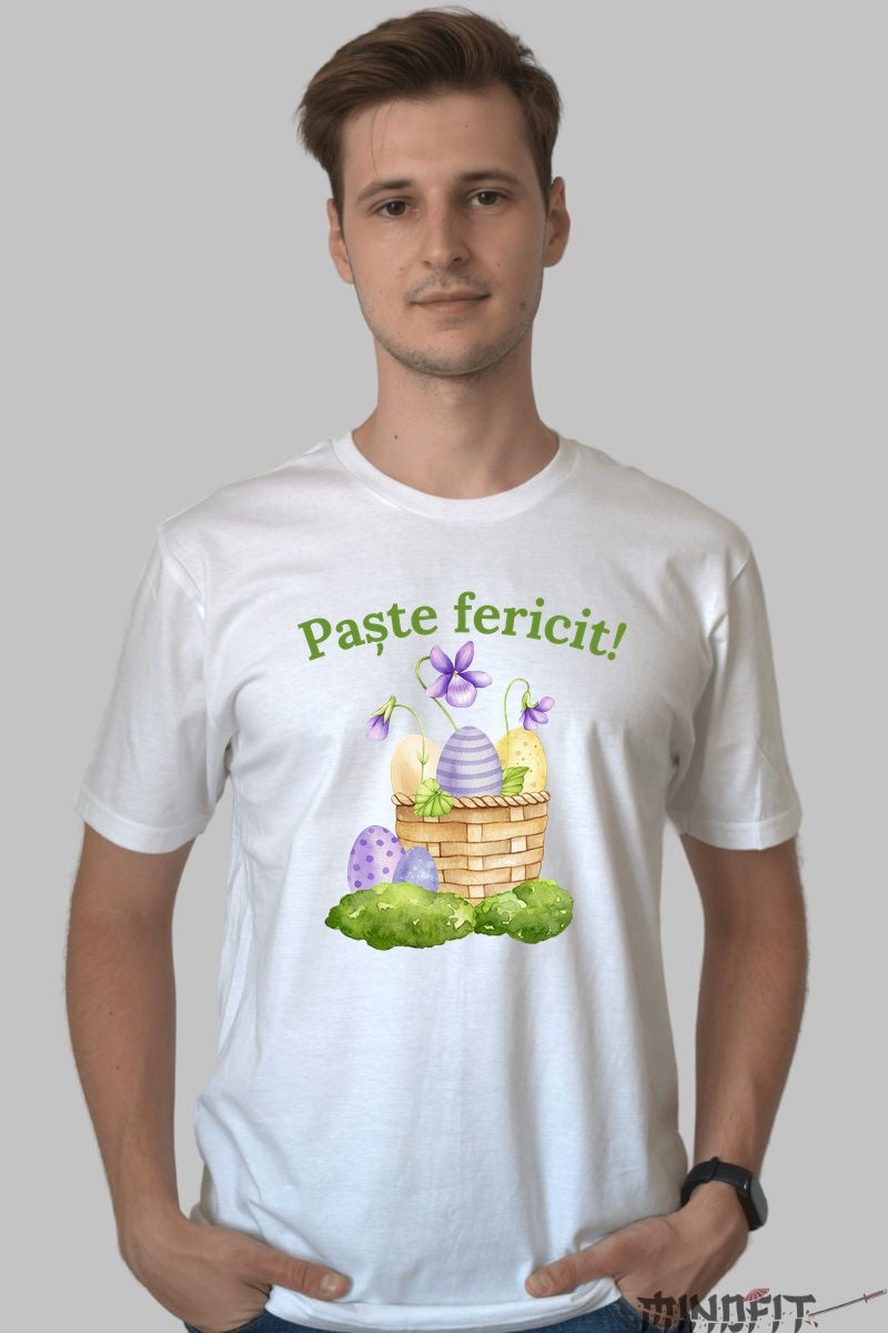 Tricou Paste Fericit - Cosuletul Primaverii Barbat Alb