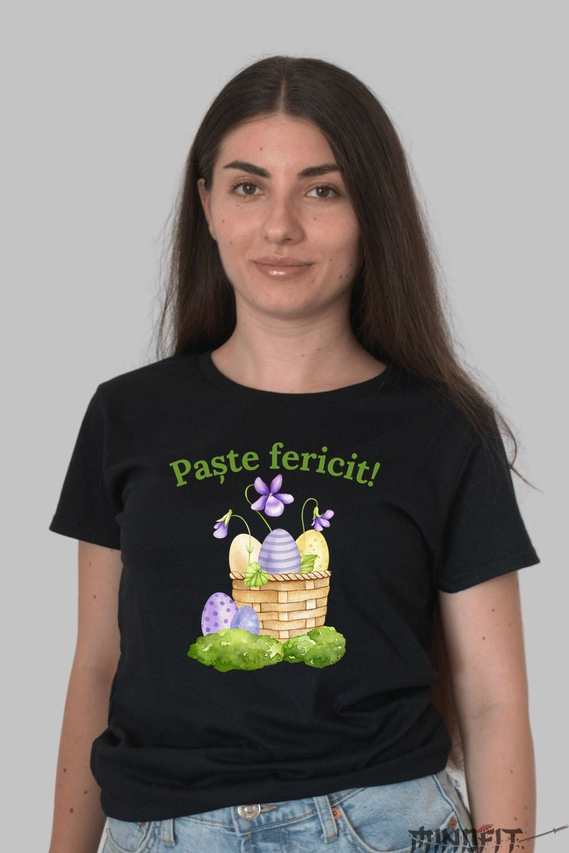 Tricou Paste Fericit - Cosuletul Primaverii Dama Negru
