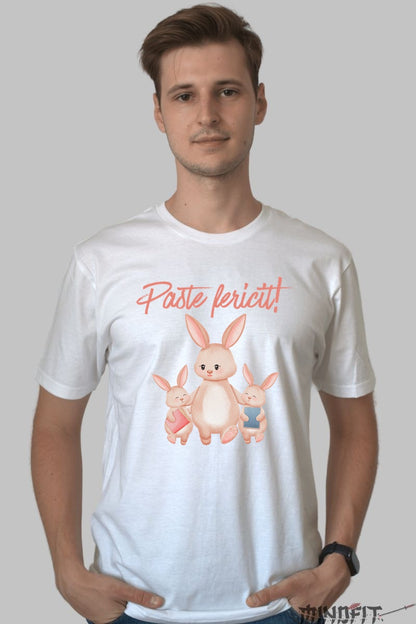 Tricou Paste Fericit - Familia De Iepurasi Barbat Alb