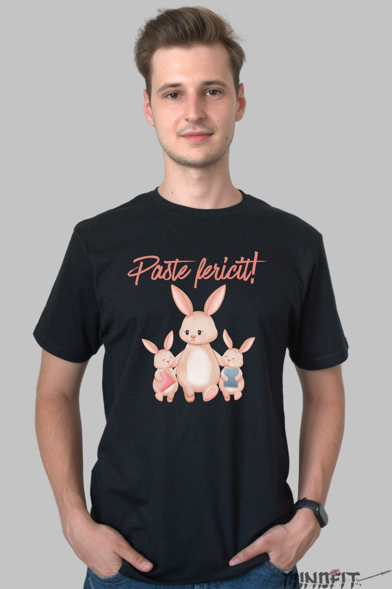 Tricou Paste Fericit - Familia De Iepurasi Barbat Negru