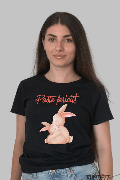 Tricou Paste Fericit - Familie De Iepurasi Iubitori Dama Negru