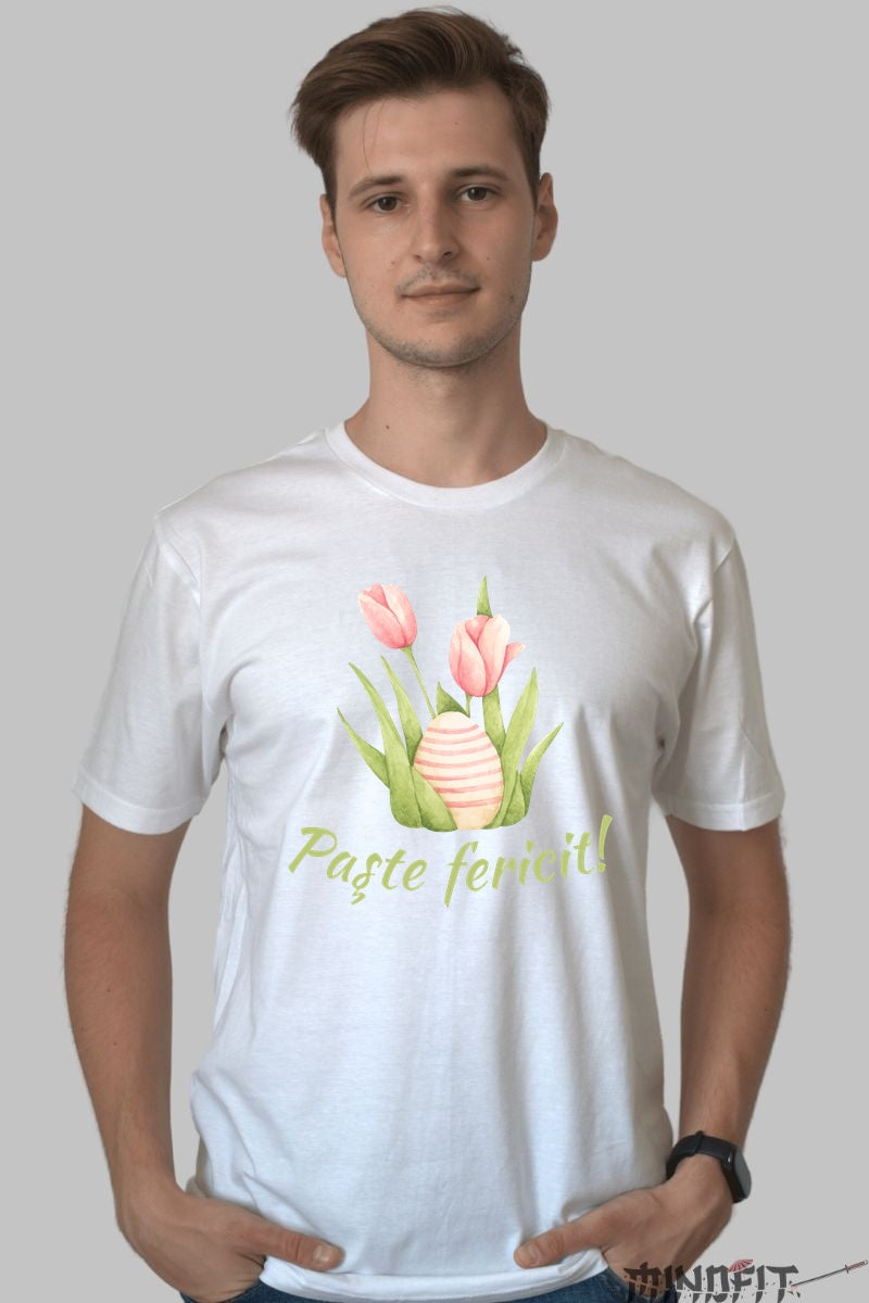 Tricou Paste Fericit - Flori si Oua Barbat Alb