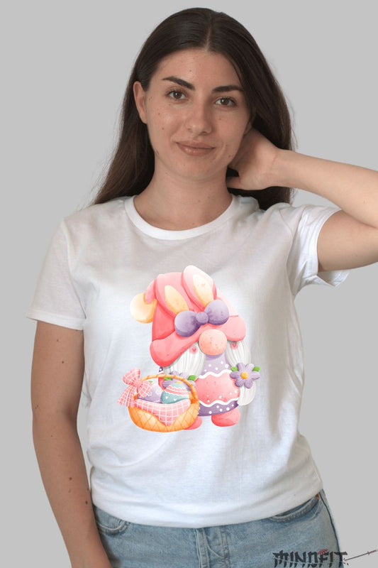 Tricou Paste Fericit - Gnom cu Oua Magice Dama Alb