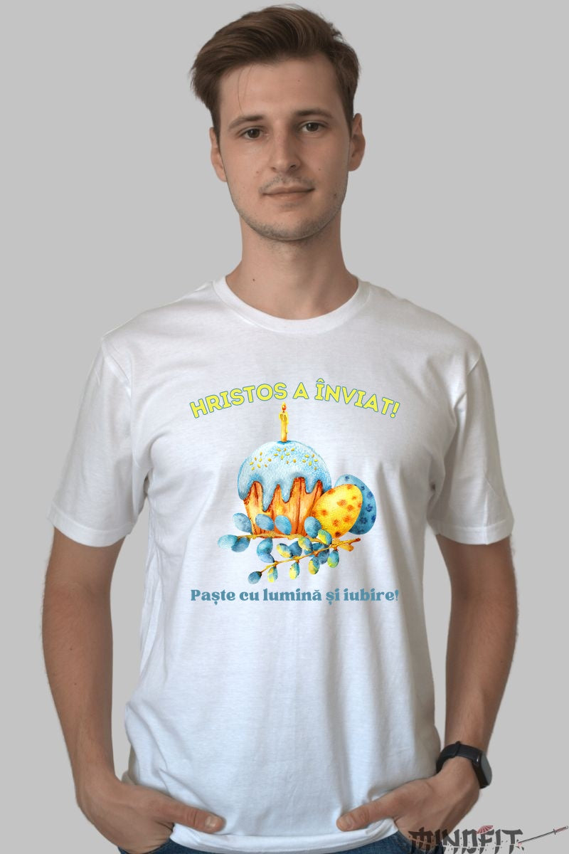 Tricou Paste Fericit - Hristos a Inviat Barbat Alb