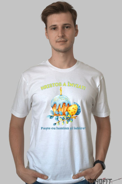 Tricou Paste Fericit - Hristos a Inviat Barbat Alb