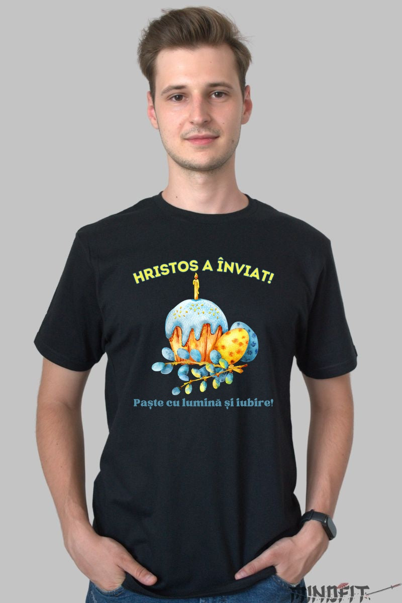 Tricou Paste Fericit - Hristos a Inviat Barbat Negru