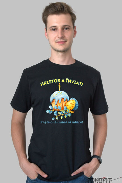 Tricou Paste Fericit - Hristos a Inviat Barbat Negru