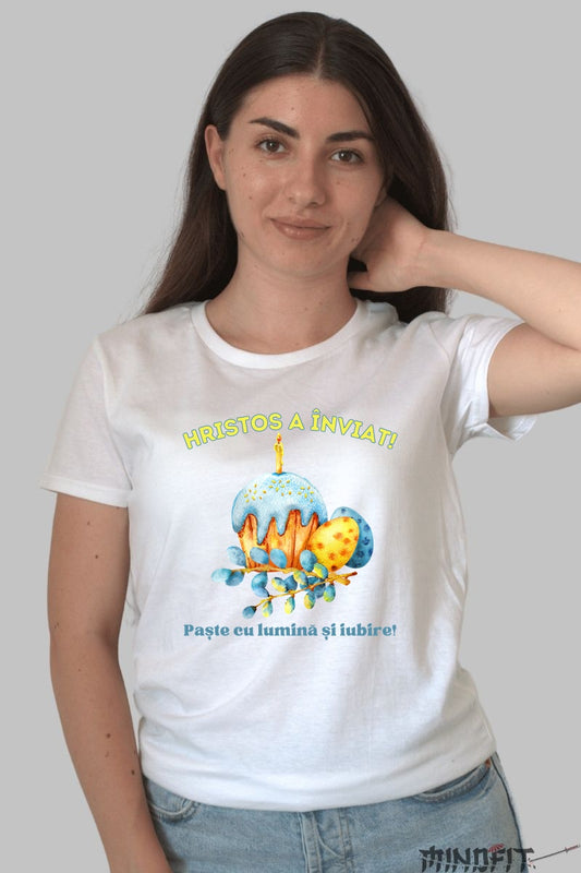 Tricou Paste Fericit - Hristos a Inviat Dama Alb
