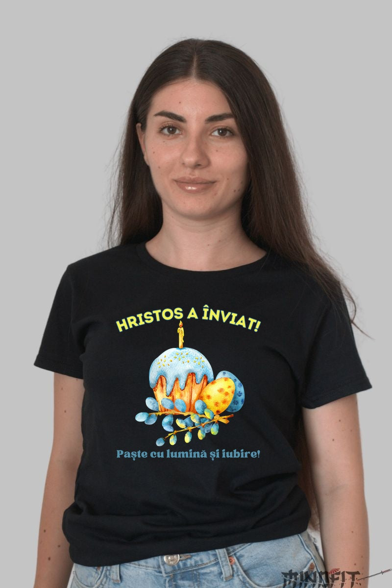 Tricou Paste Fericit - Hristos a Inviat Dama Negru