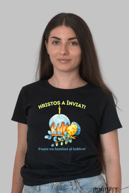Tricou Paste Fericit - Hristos a Inviat Dama Negru