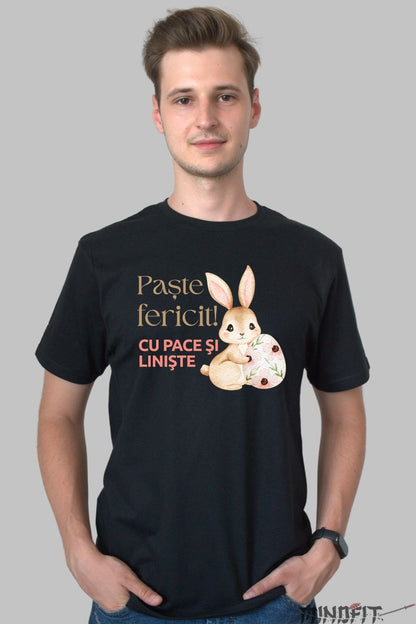 Tricou Paste Fericit - Iepuras Aducator De Pace Si Liniste Barbat Negru