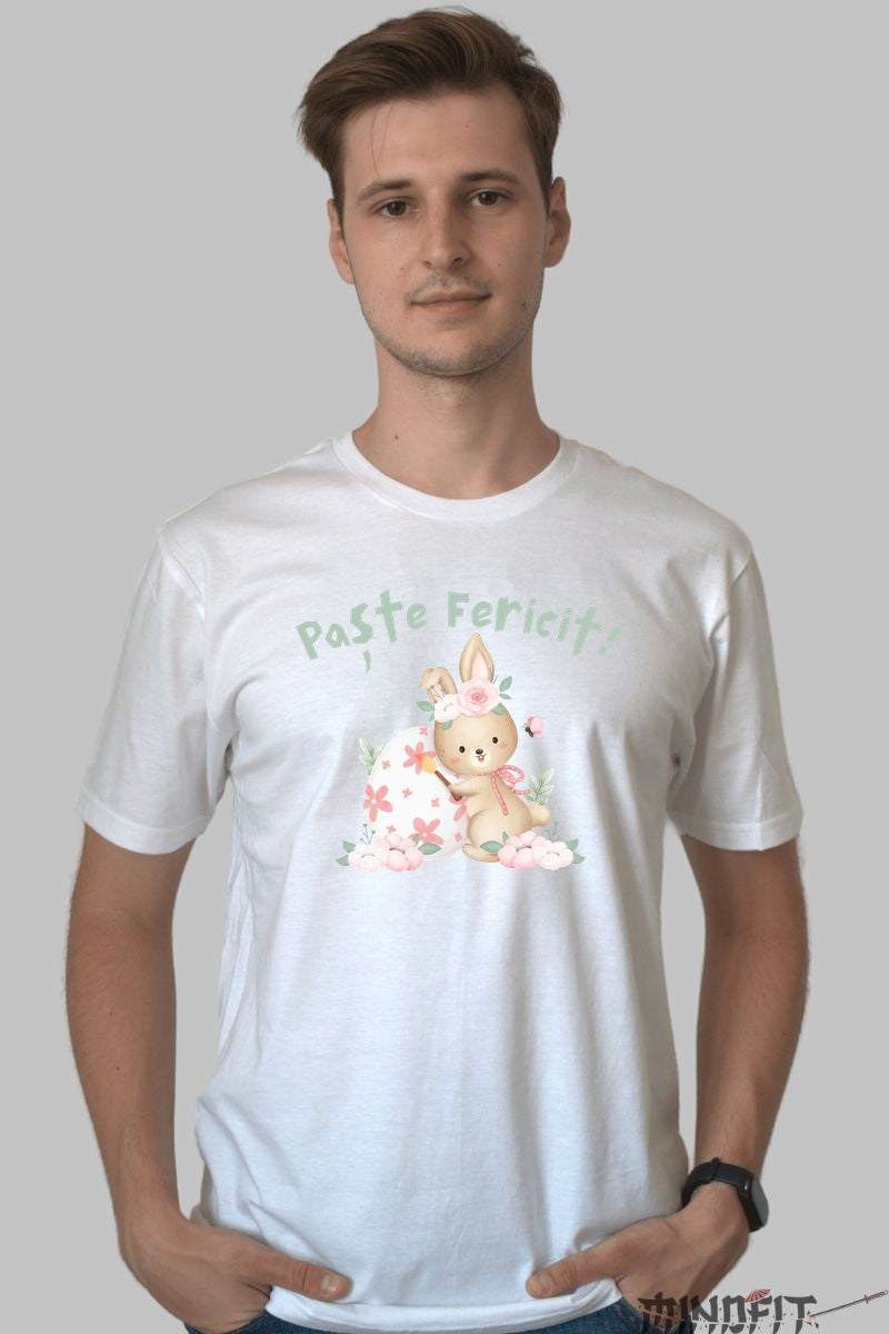 Tricou Paste Fericit - Iepuras Care Picteaza Ouale Barbat Alb
