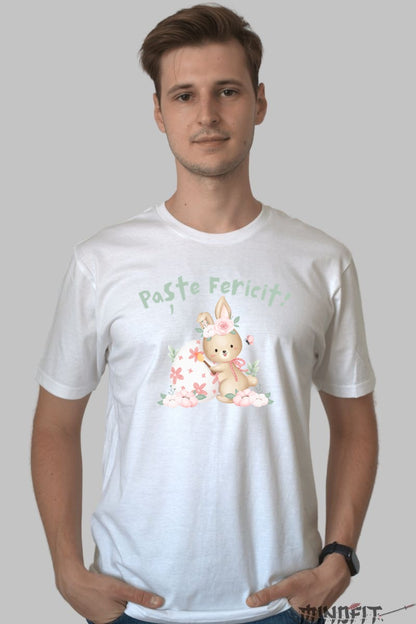 Tricou Paste Fericit - Iepuras Care Picteaza Ouale Barbat Alb