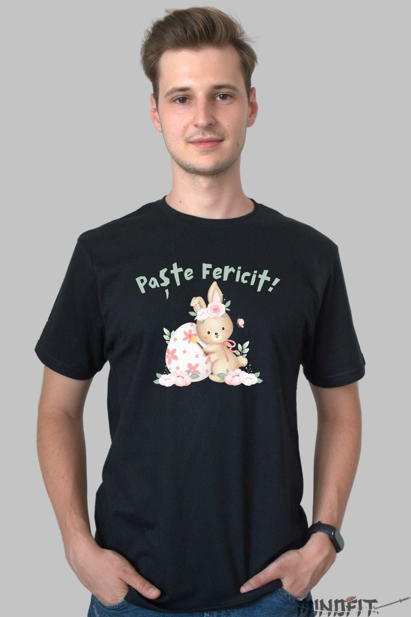 Tricou Paste Fericit - Iepuras Care Picteaza Ouale Barbat Negru